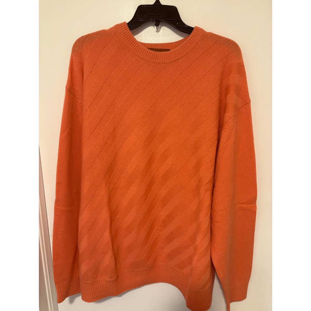 Boyds Philadelphia Mens XL 100% Cashmere Sweater Peach Diagonal Ribbed Knit